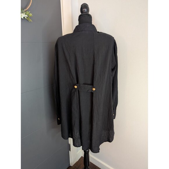 Vintage Laura Kidd Studios Black Gauzy Button-Up Tunic w/ Gold Shell Buttons: XL - Picture 4 of 12